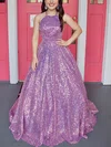 A-line Scoop Neck Sequined Sweep Train Prom Dresses #Milly020112383