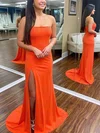 Trumpet/Mermaid Strapless Jersey Sweep Train Prom Dresses With Split Front #Milly020112385