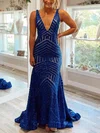 Trumpet/Mermaid Sweep Train V-neck Sequined Prom Dresses #Milly020112393