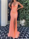 Sheath/Column Floor-length V-neck Sequined Split Front Prom Dresses #Milly020112401