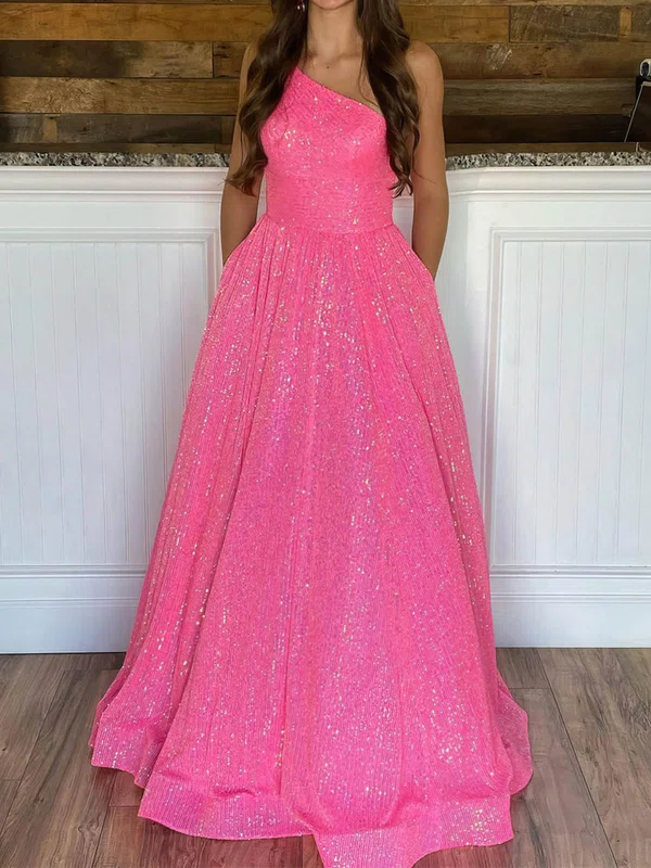 Ball Gown/Princess Sweep Train One Shoulder Sequined Pockets Prom Dresses #Milly020112404