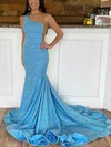 Trumpet/Mermaid One Shoulder Shimmer Crepe Sweep Train Prom Dresses #Milly020112406