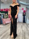 Sheath/Column Off-the-shoulder Sequined Floor-length Prom Dresses With Split Front #Milly020112407