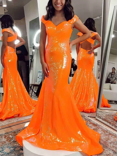 Trumpet/Mermaid Sweep Train Off-the-shoulder Sequined Prom Dresses #Milly020112410