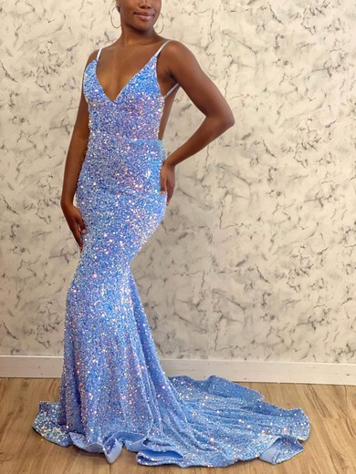 Trumpet/Mermaid V-neck Sequined Sweep Train Prom Dresses #Milly020112413