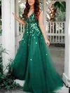 A-line V-neck Tulle Sweep Train Prom Dresses With Beading #Milly020112439