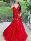 Trumpet/Mermaid V-neck Tulle Glitter Floor-length Prom Dresses With Beading #Milly020112440