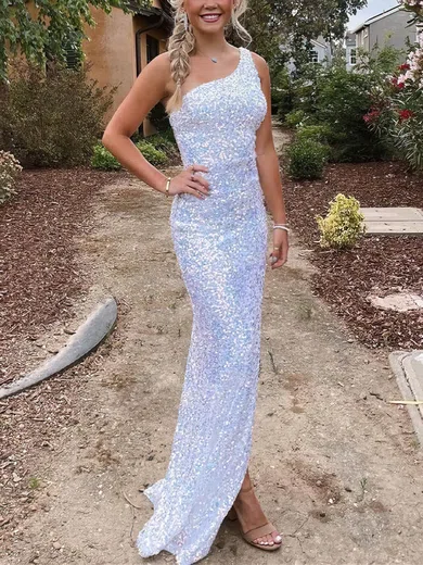 Sheath/Column One Shoulder Sequined Floor-length Prom Dresses With Split Front #Milly020112443