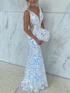 Trumpet/Mermaid V-neck Sequined Floor-length Prom Dresses With Beading #Milly020112444