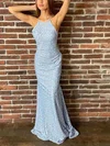 Trumpet/Mermaid Scoop Neck Lace Sweep Train Prom Dresses With Beading #Milly020112448