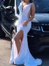 Mermaid V-neck Sparkly Sequin Prom Dresses #Milly020112449