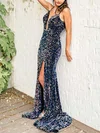Sheath/Column V-neck Sequined Sweep Train Prom Dresses With Split Front #Milly020112453