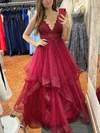 Princess V-neck Tulle Lace Floor-length Prom Dresses With Appliques Lace #Milly020112465