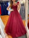 Princess Scoop Neck Tulle Floor-length Prom Dresses With Pearl Detailing #Milly020112466