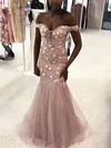 Trumpet/Mermaid Off-the-shoulder Lace Tulle Floor-length Prom Dresses With Appliques Lace #Milly020112471