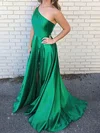 A-line One Shoulder Silk-like Satin Sweep Train Prom Dresses With Split Front #Milly020112472