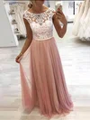 A-line Scoop Neck Tulle Floor-length Prom Dresses With Appliques Lace #Milly020112487