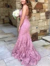 Trumpet/Mermaid V-neck Lace Sweep Train Prom Dresses #Milly020112493
