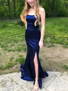 Trumpet/Mermaid Strapless Silk-like Satin Sweep Train Prom Dresses With Split Front #Milly020112494