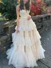 Princess V-neck Tulle Floor-length Prom Dresses With Tiered #Milly020112515