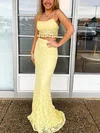 Trumpet/Mermaid Square Neckline Lace Sweep Train Prom Dresses #Milly020112525