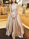 A-line One Shoulder Satin Floor-length Prom Dresses With Sashes / Ribbons #Milly020112526