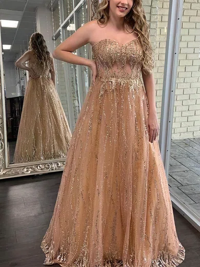 Ball Gown Strapless Floor-length Sparkly Sequin Prom Dresses #Milly020112530