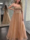 A-line Sweetheart Glitter Floor-length Prom Dresses #Milly020112530