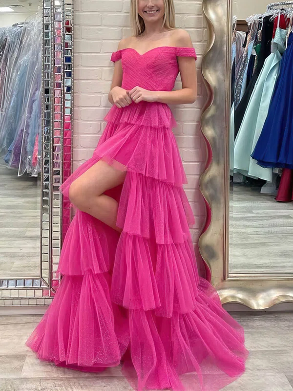 A-line Off-the-shoulder Glitter Sweep Train Prom Dresses With Split Front #Milly020112533