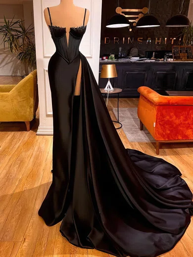 Sheath/Column V-neck Satin Corset Prom Dresses With Ruched #Milly020112559
