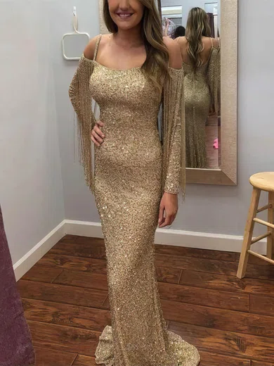 Sheath/Column Off-the-shoulder Sequined Sweep Train Prom Dresses #Milly020112573