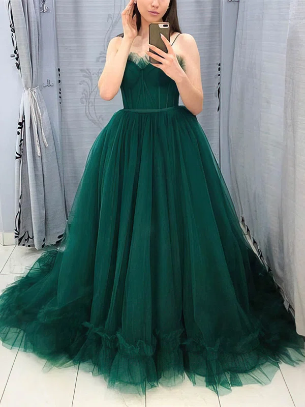 Princess Sweetheart Tulle Sweep Train Prom Dresses With Sashes / Ribbons #Milly020112595