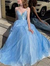 A-line V-neck Glitter Floor-length Prom Dresses #Milly020112602