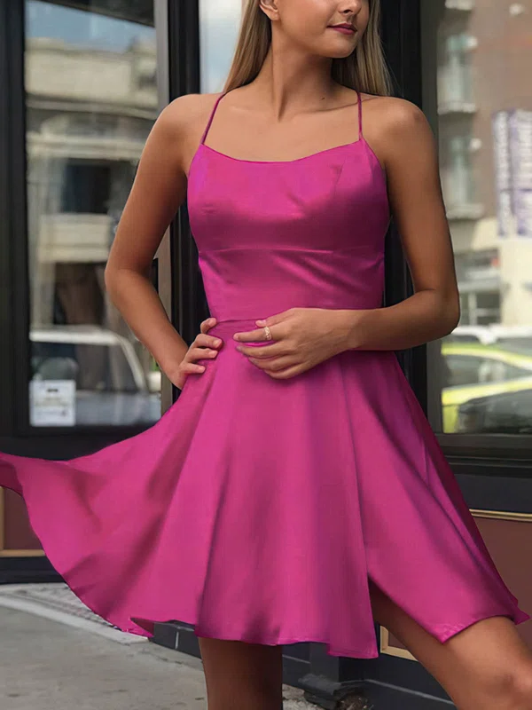 A-line Scoop Neck Satin Chiffon Short/Mini Short Prom Dresses With Split Front #Milly020112640
