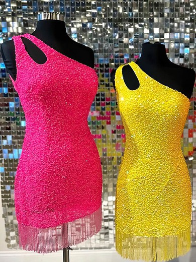 Cut Out One Shoulder Sequin Fringe Hem Mini Dress #Milly020112654