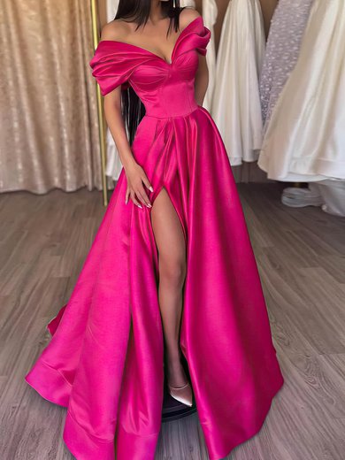 Ball Gown/Princess Off-the-shoulder Satin Floor-length Prom Dresses With Split Front S020112689