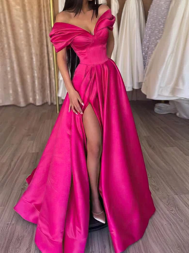 Ball Gown Off-the-shoulder Satin Prom Dresses With Ruched #Milly020112689