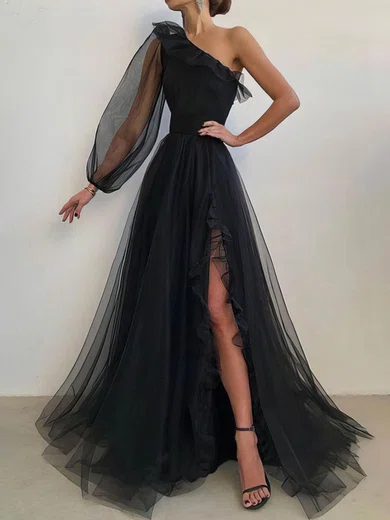 Ball Gown/Princess Sweep Train One Shoulder Tulle Split Front Prom Dresses #Milly020112719