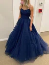 Princess Scoop Neck Lace Tulle Sweep Train Prom Dresses With Appliques Lace #Milly020112720