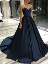 Princess V-neck Silk-like Satin Sweep Train Prom Dresses With Appliques Lace #Milly020112721