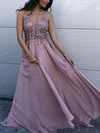 A-line V-neck Chiffon Sweep Train Prom Dresses With Sequins #Milly020112735