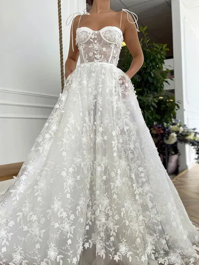 White Ball Gown Sweetheart Lace Floral Prom Dresses #Milly020112748