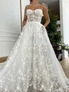 Princess Sweetheart Lace Sweep Train Prom Dresses With Pockets #Milly020112748