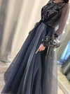 A-line Scoop Neck Tulle Floor-length Prom Dresses With Appliques Lace #Milly020112756