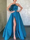 A-line Off-the-shoulder Satin Floor-length Prom Dresses With Feathers / Fur #Milly020112758