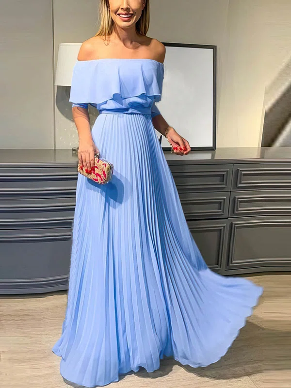 A-line Off-the-shoulder Chiffon Floor-length Prom Dresses With Pleats #Milly020112763