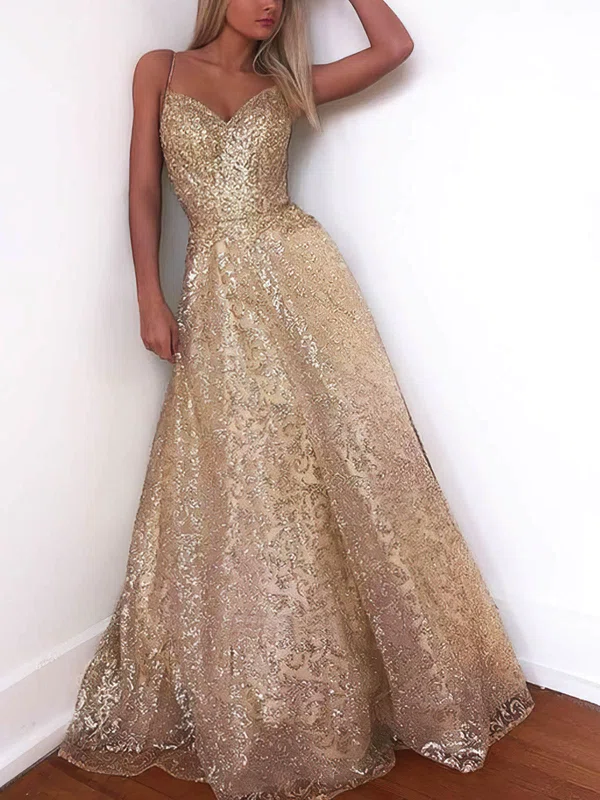 Ball Gown/Princess Floor-length V-neck Glitter Prom Dresses #Milly020112765