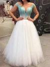 Princess Scoop Neck Lace Tulle Floor-length Prom Dresses With Appliques Lace #Milly020112767