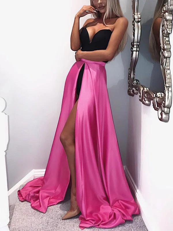 A-line V-neck Stretch Crepe Silk-like Satin Detachable Prom Dresses With Split Front #Milly020112785