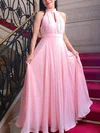 A-line High Neck Chiffon Floor-length Prom Dresses With Pleats #Milly020112795